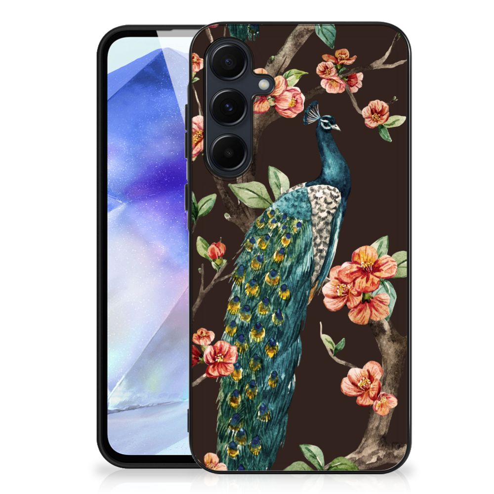 Samsung Galaxy A55 Dierenprint Telefoonhoesje Pauw met Bloemen