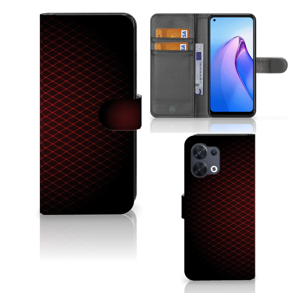 OPPO Reno8 Telefoon Hoesje Geruit Rood met ruimte voor 3 pasjes en opvallend design