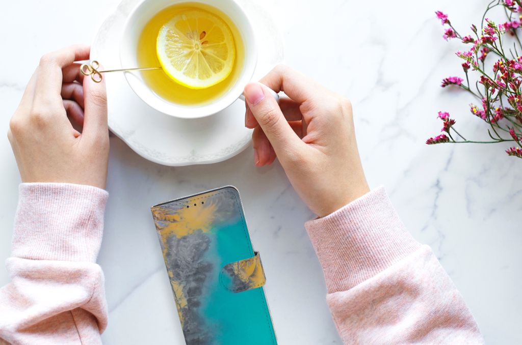 Huawei P40 Bookcase Marble Blue Gold