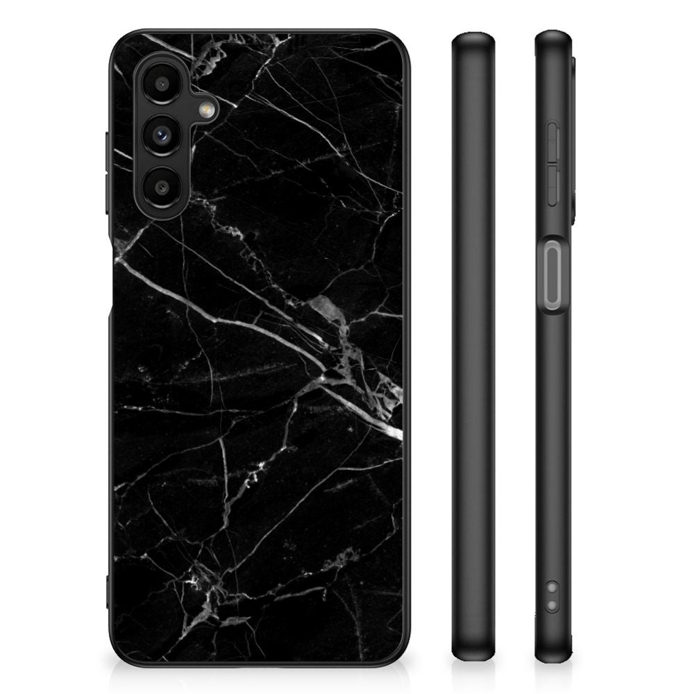 Samsung Galaxy A14 5G Marmeren Print Telefoonhoesje Marmer Zwart - Origineel Cadeau Vader met zwarte marmeren print.