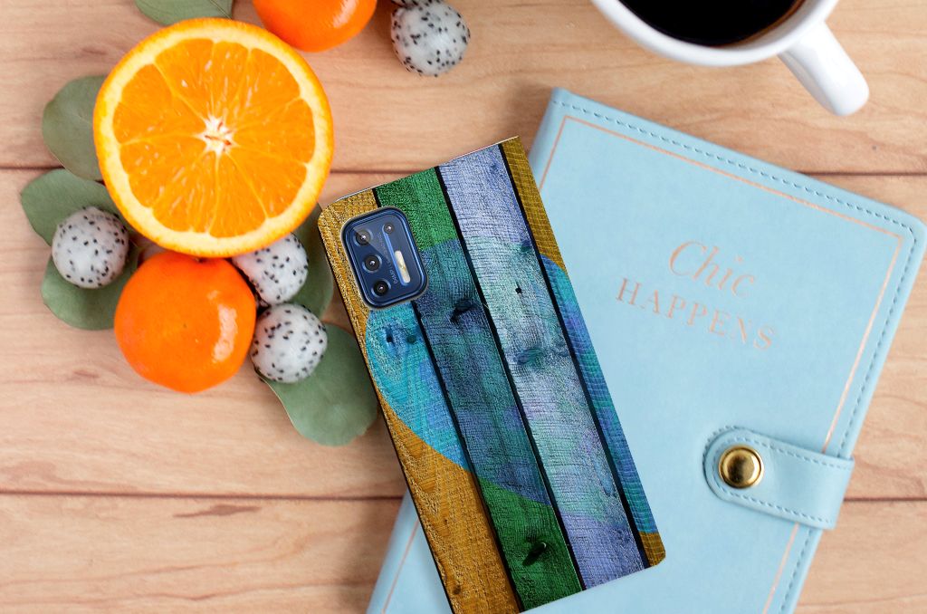 Motorola Moto G9 Plus Book Wallet Case Wood Heart - Cadeau voor je Vriend - B2C Telecom