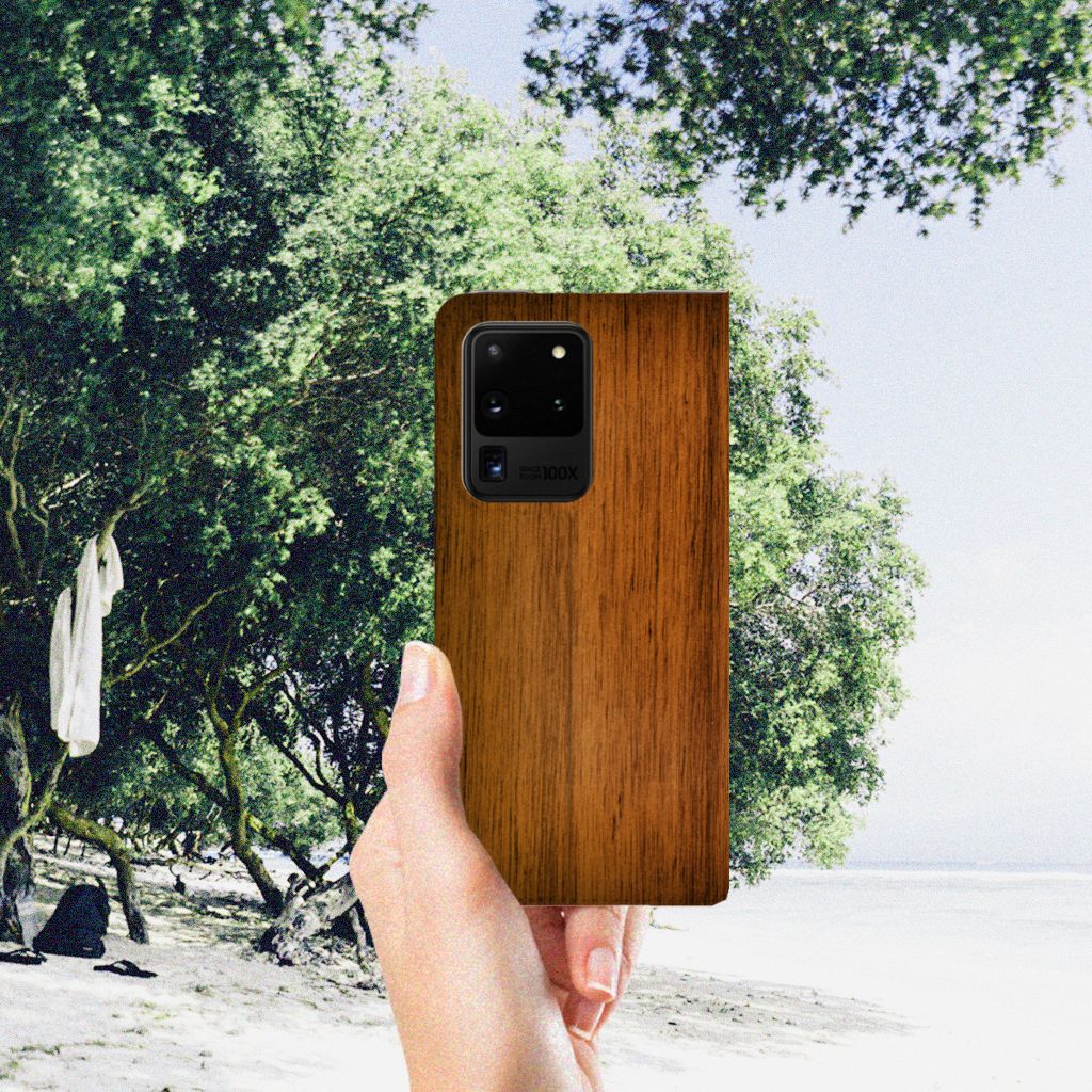 Samsung Galaxy S20 Ultra Book Wallet Case Donker Hout - B2C Telecom