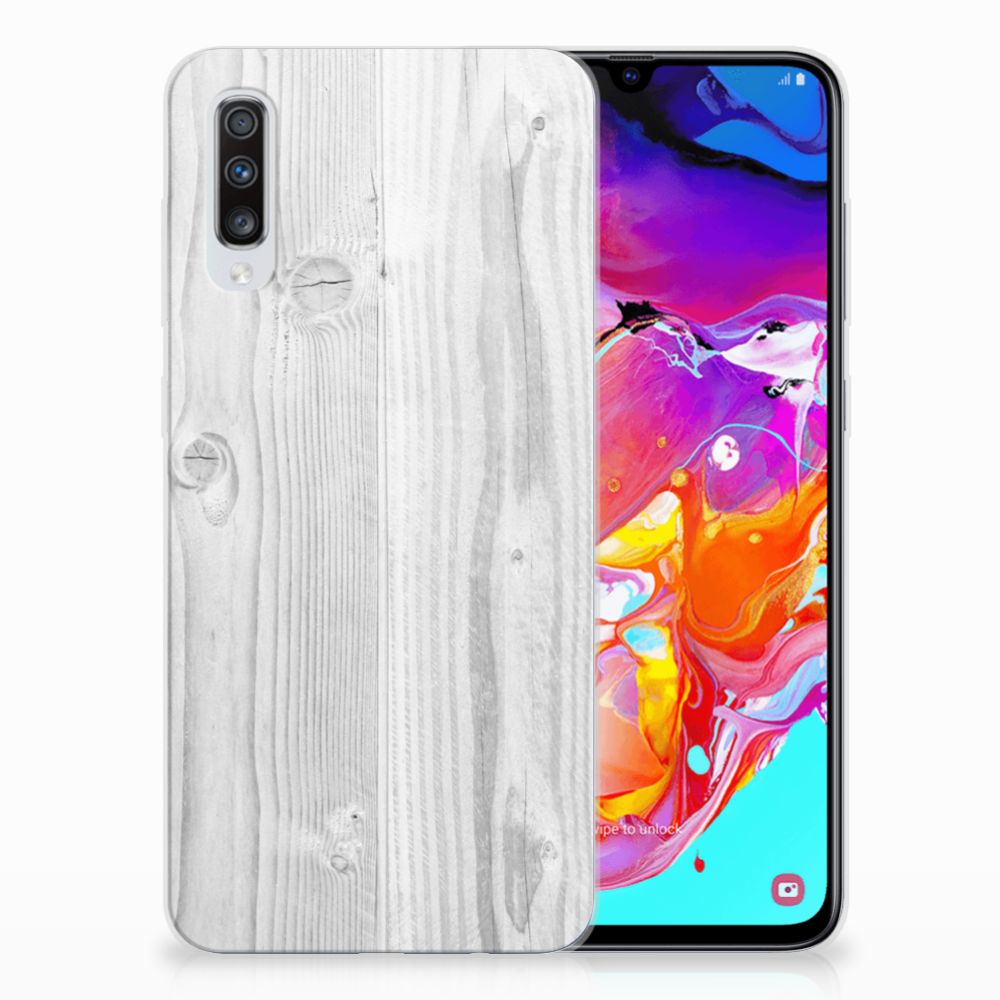 Samsung Galaxy A70 Bumper Hoesje White Wood