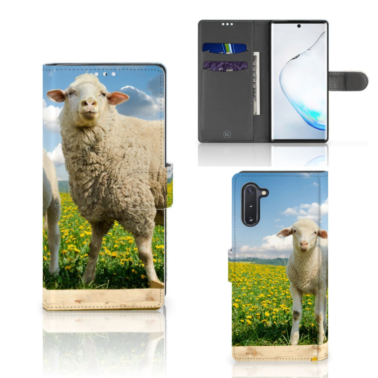 Samsung Galaxy Note 10 Telefoonhoesje met Pasjes Schaap en Lammetje