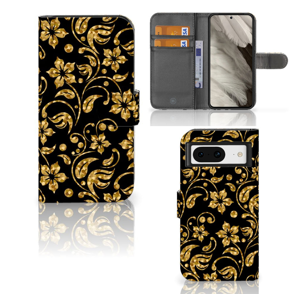 Google Pixel 8 Hoesje Gouden Bloemen