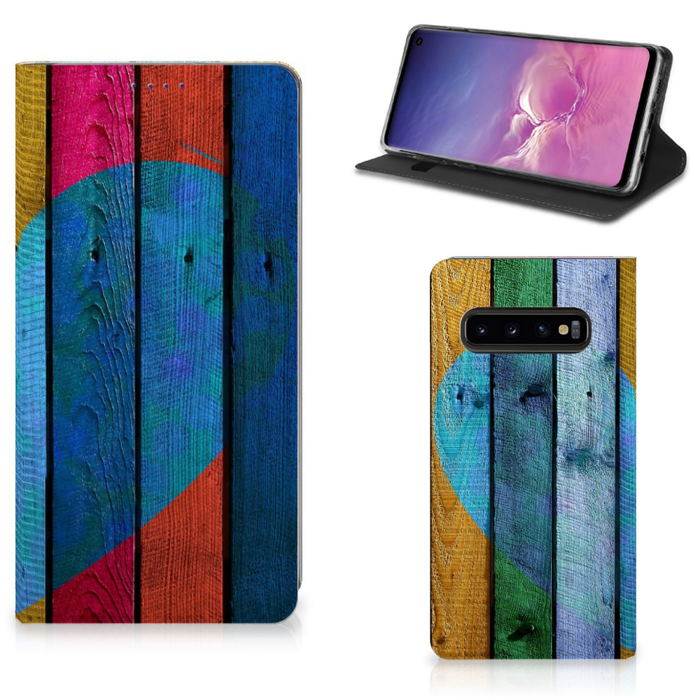 Samsung Galaxy S10 Book Wallet Case Wood Heart - Cadeau voor je Vriend