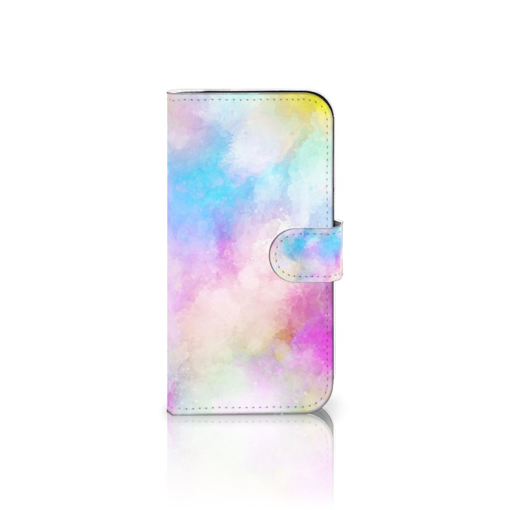 Hoesje iPhone 16 Pro Watercolor Light met pastelkleurig ontwerp en pasjeshouder.