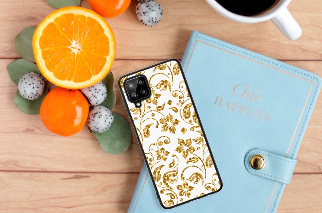Samsung Galaxy A12 Bloemen Hoesje Gouden Bloemen B2C Telecom