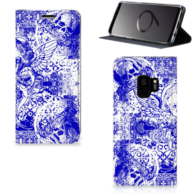 Mobiel BookCase Samsung Galaxy S9 Angel Skull Blauw