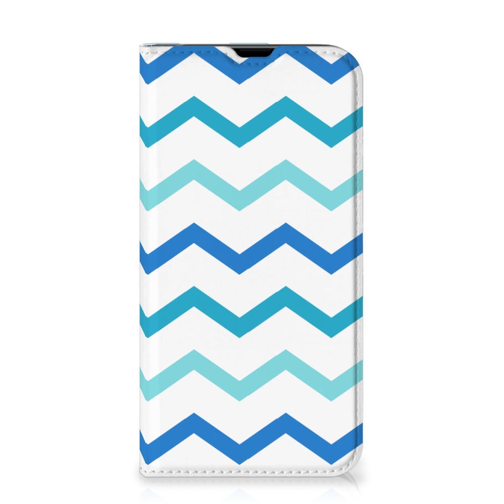 iPhone 13 Pro Hoesje met Magneet Zigzag Blauw in zigzag design met verschillende tinten blauw đ.