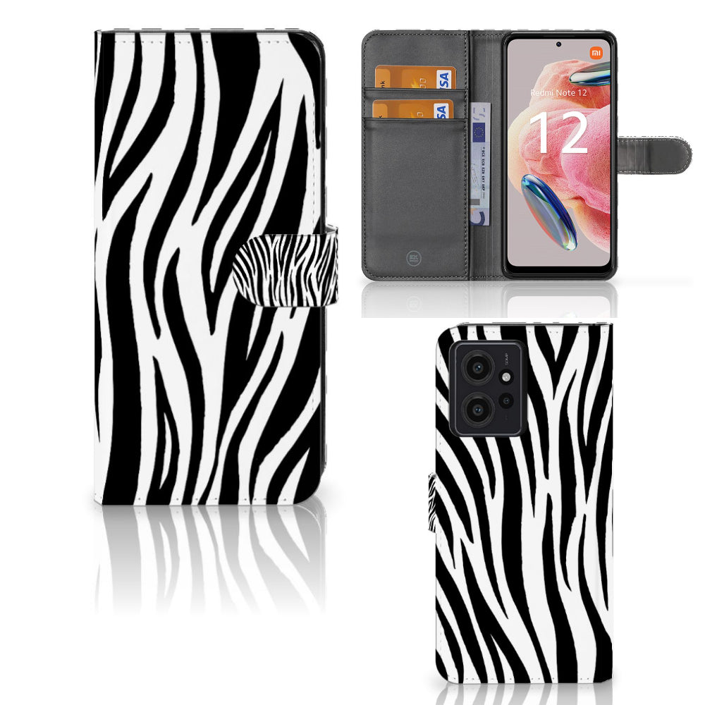 Xiaomi Redmi Note 12 4G Telefoonhoesje met Pasjes Zebra
