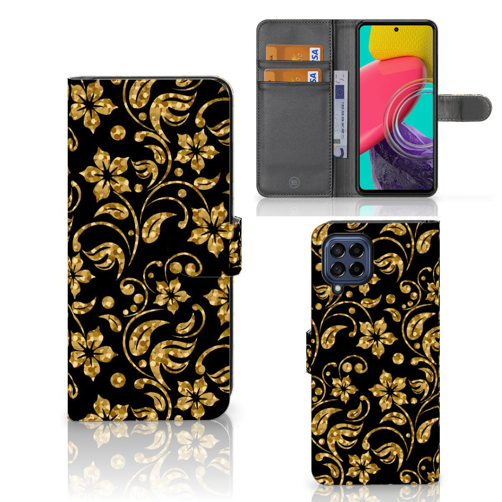 Samsung Galaxy M53 Hoesje Gouden Bloemen