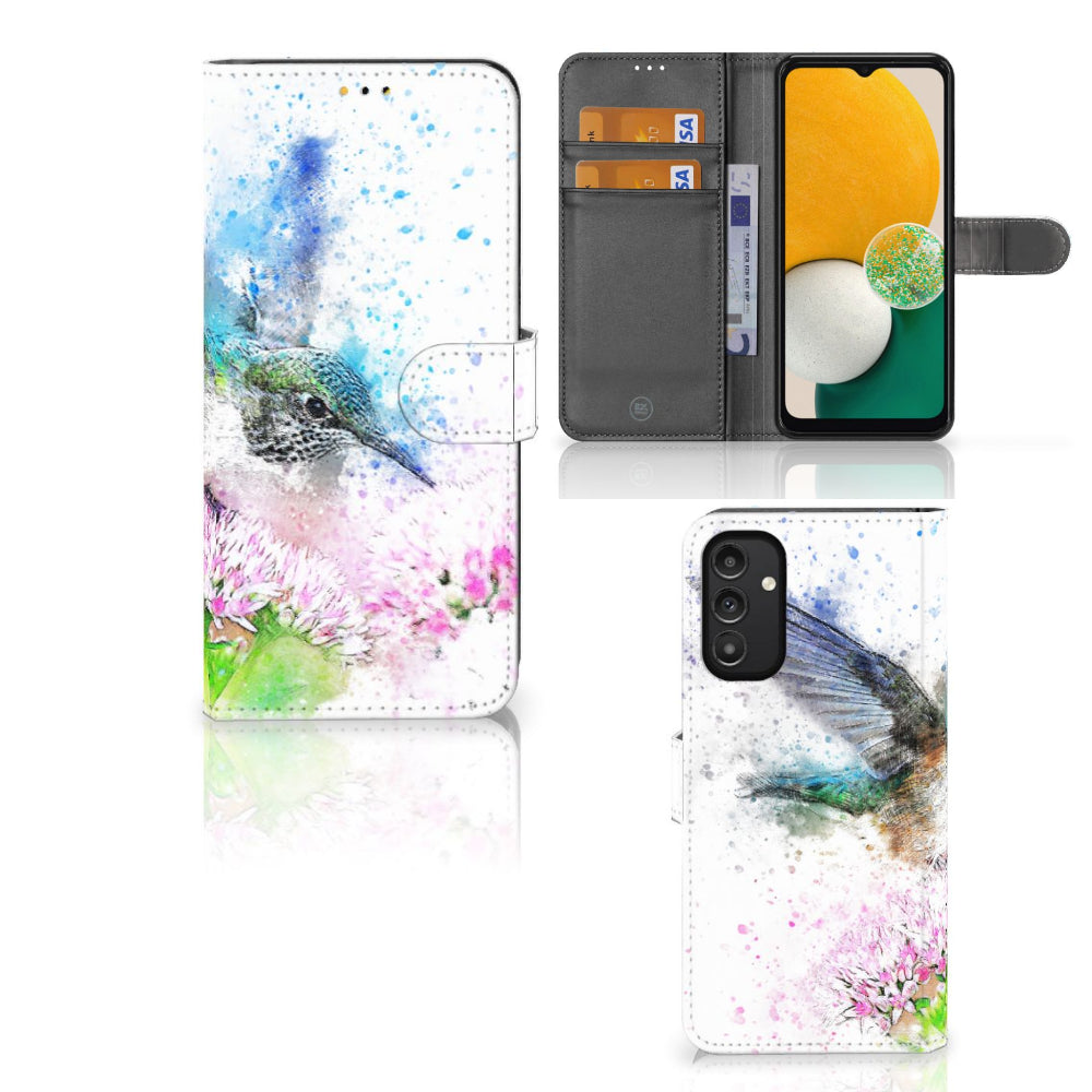 Hoesje Samsung Galaxy A14 5G Vogel met kleurrijke kolibrie en bloem, perfect voor stijl en functionaliteit.