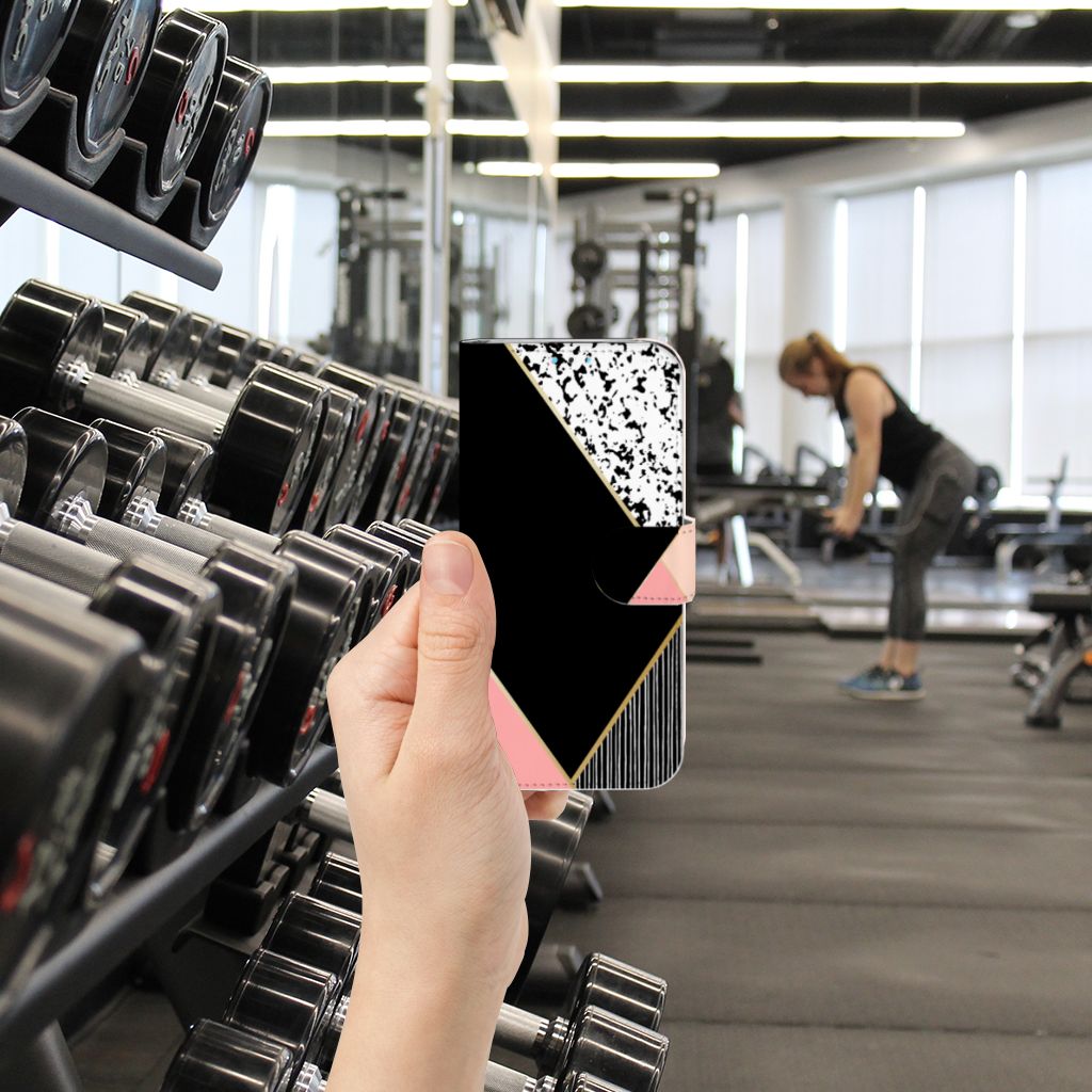 Huawei Y5 (2019) Book Case Zwart Roze Vormen