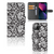 Apple iPhone 13 Hoesje Black Flowers met stijlvolle zwart-witte bloemenprint en ruimte voor pasjes.