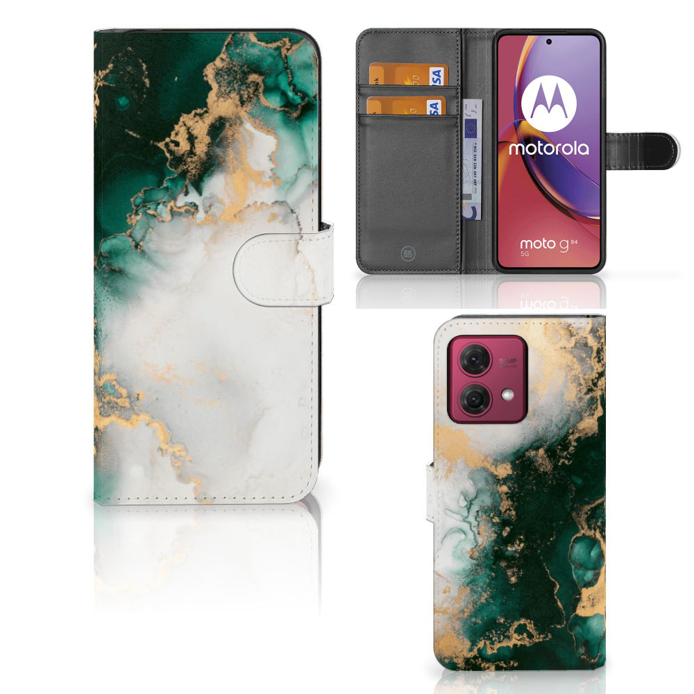 Bookcase voor Motorola Moto G84 Marmer Groen