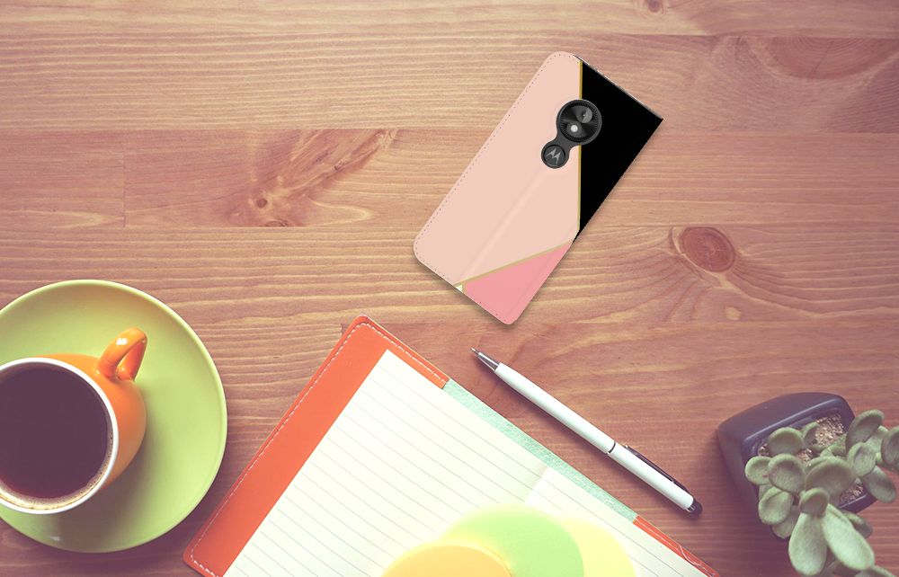 Motorola Moto E5 Play Stand Case Zwart Roze Vormen