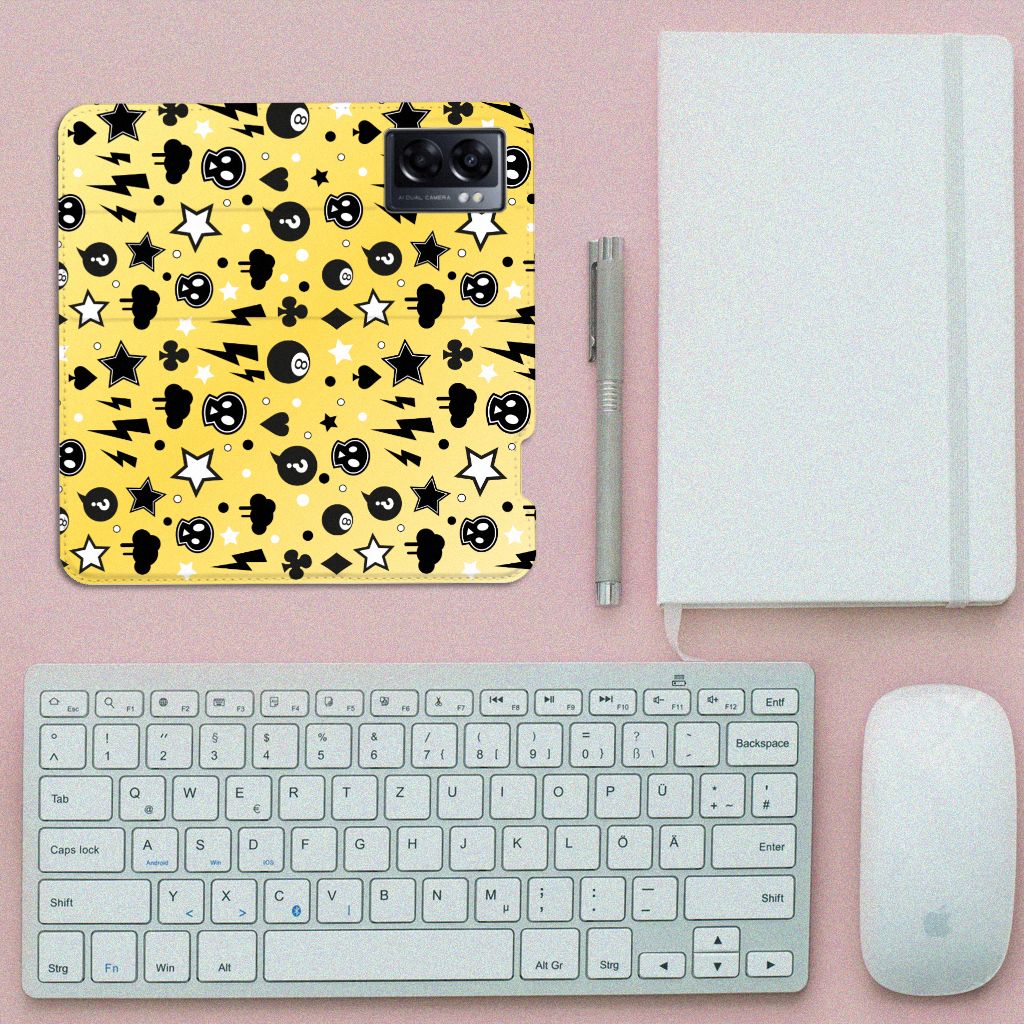 Mobiel BookCase OPPO A77 5G | A57 5G Punk Geel - B2C Telecom