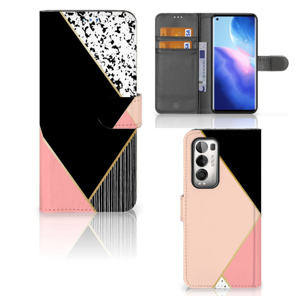 OPPO Find X3 Neo 5G Book Case Zwart Roze Vormen