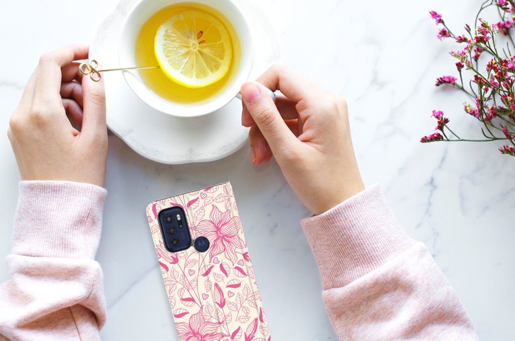Motorola Moto G60s Smart Cover Pink Flowers - B2C Telecom