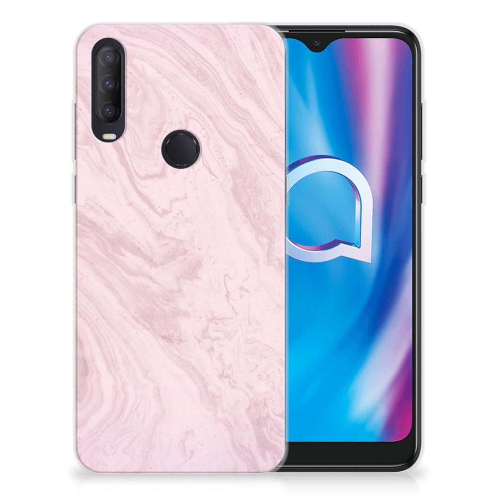 Alcatel 1S (2020) TPU Siliconen Hoesje Marble Pink - Origineel Cadeau Vriendin