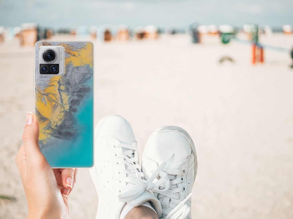 Motorola Moto X30 Pro TPU Siliconen Hoesje Marble Blue Gold B2C Telecom
