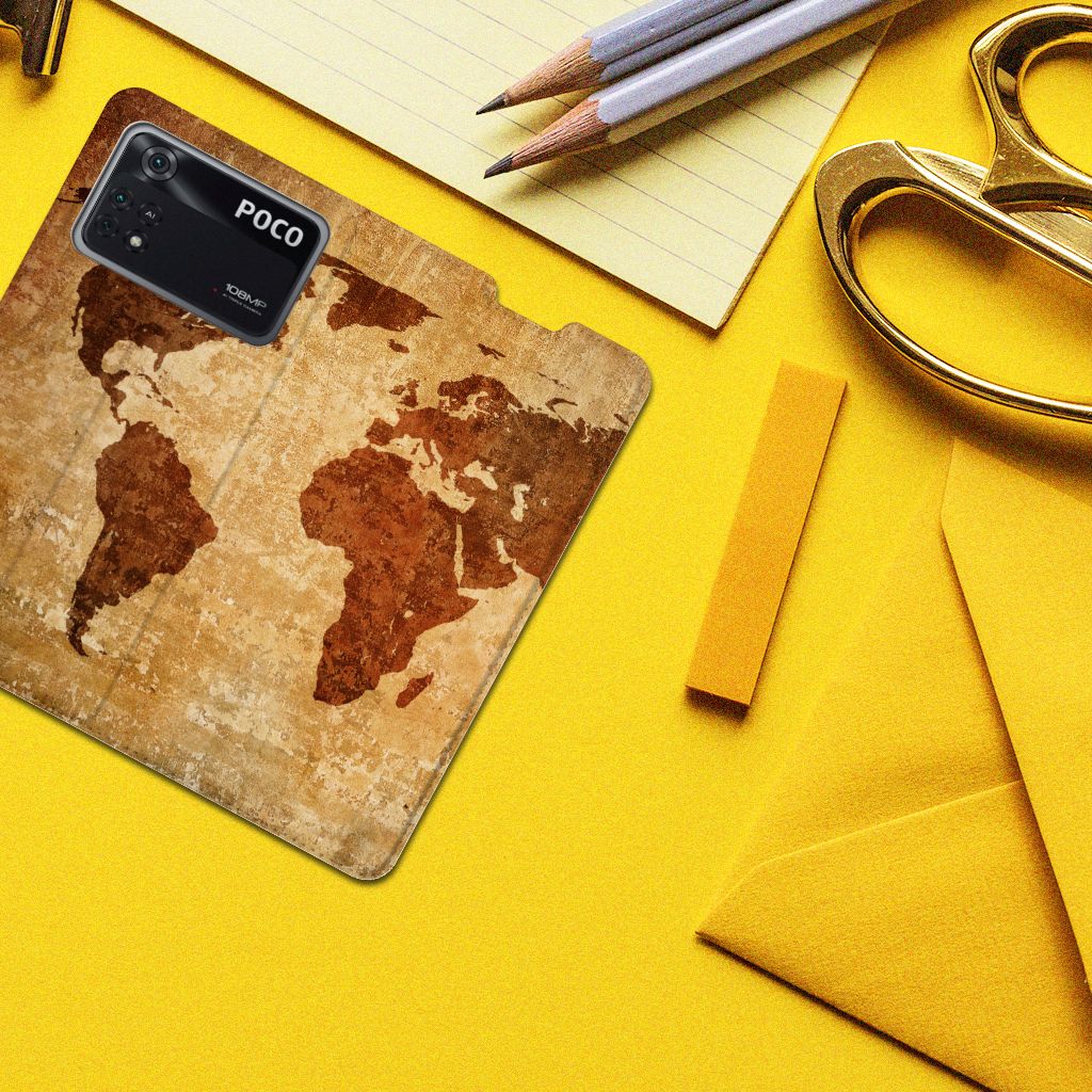 Poco X4 Pro 5G Book Cover Wereldkaart - B2C Telecom