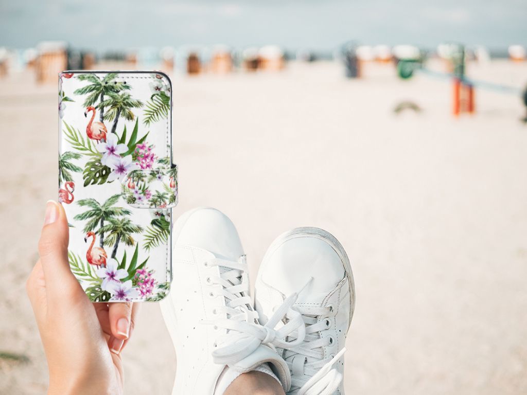 Samsung Galaxy M10 Telefoonhoesje met Pasjes Flamingo Palms