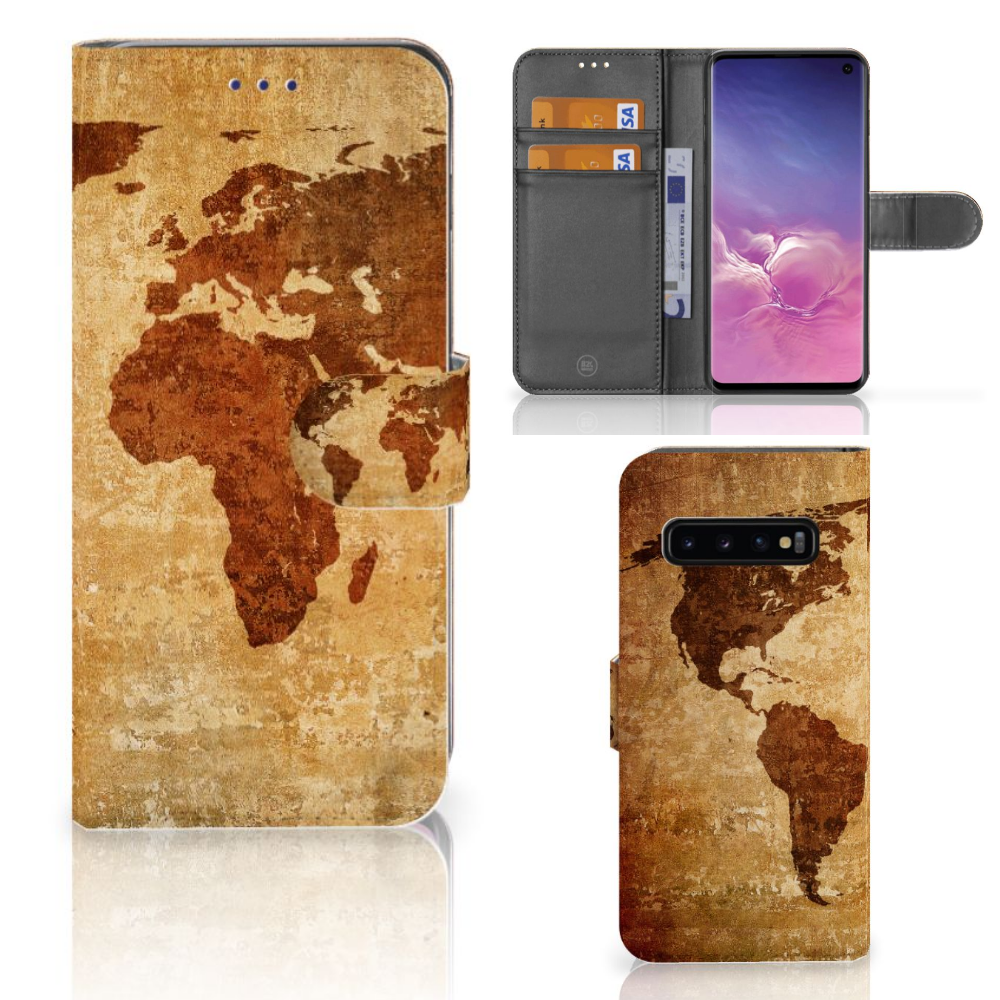 Samsung Galaxy S10 Flip Cover Wereldkaart