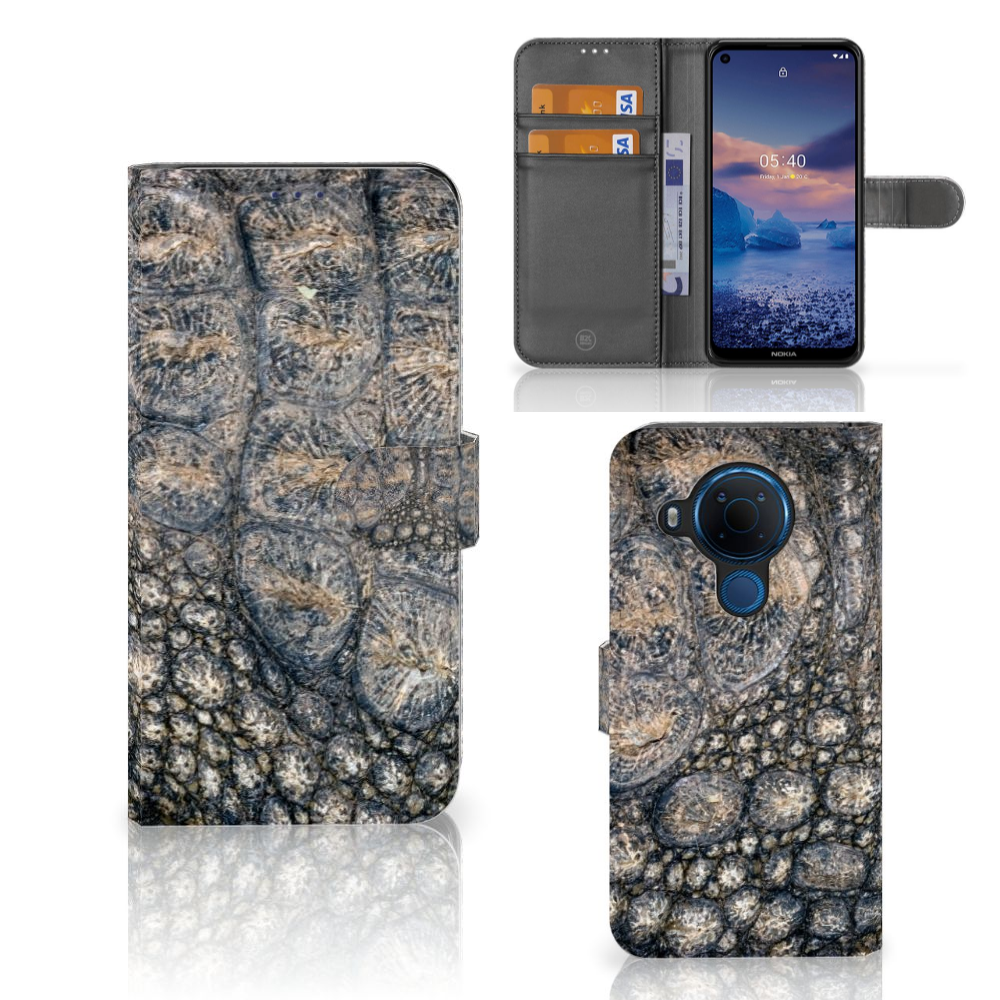 Nokia 5.4 Telefoonhoesje met Pasjes Krokodillenprint