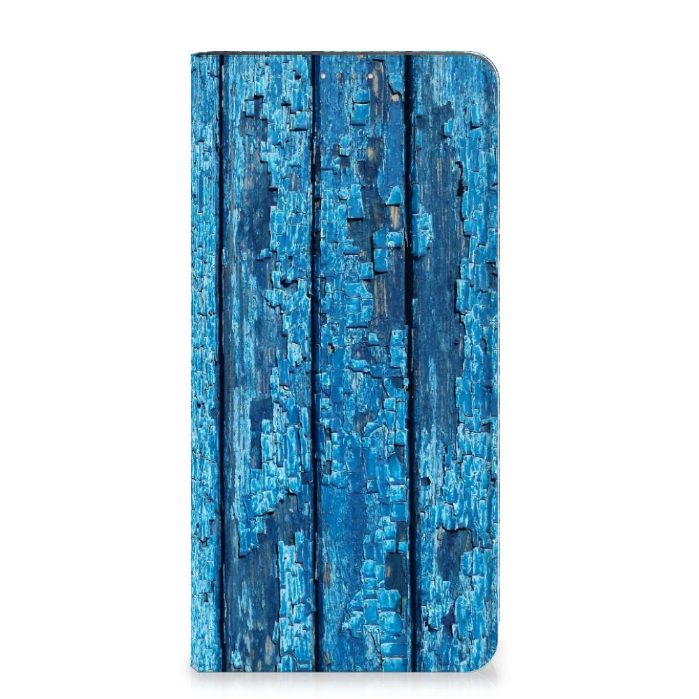 Samsung Galaxy A14 5G Book Wallet Case Wood Blue with a blue wood texture design.