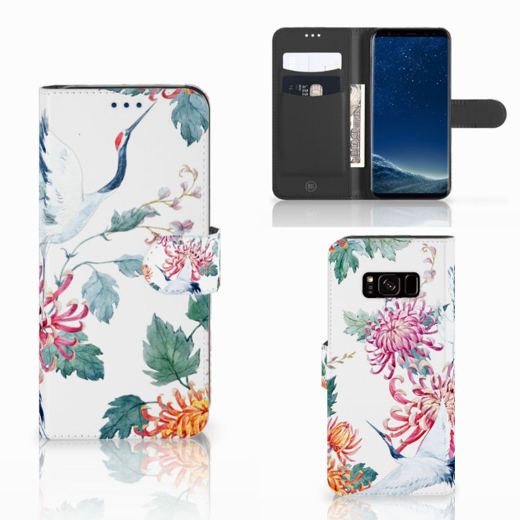 Samsung Galaxy S8 Telefoonhoesje met Pasjes Bird Flowers