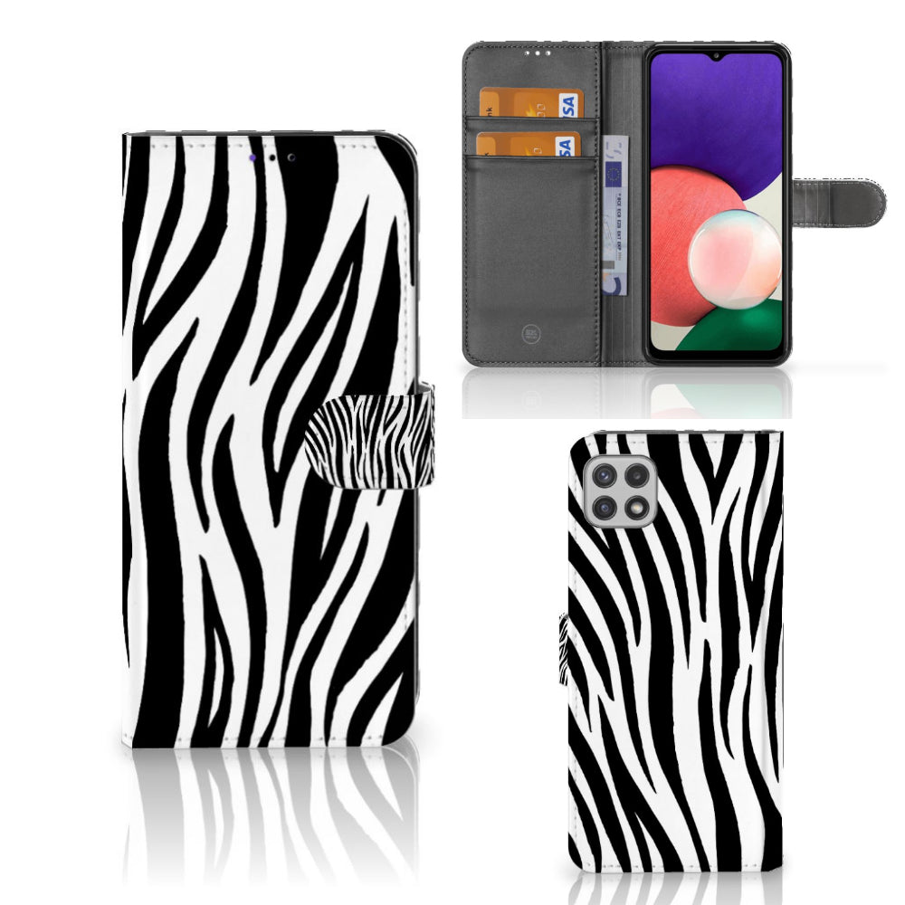 Samsung Galaxy A22 5G Telefoonhoesje met Pasjes Zebra