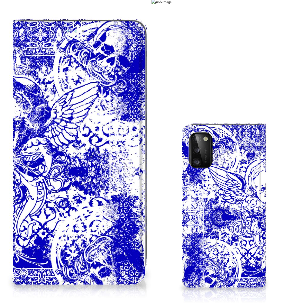 Mobiel BookCase Samsung Galaxy A41 Angel Skull Blauw - B2C Telecom