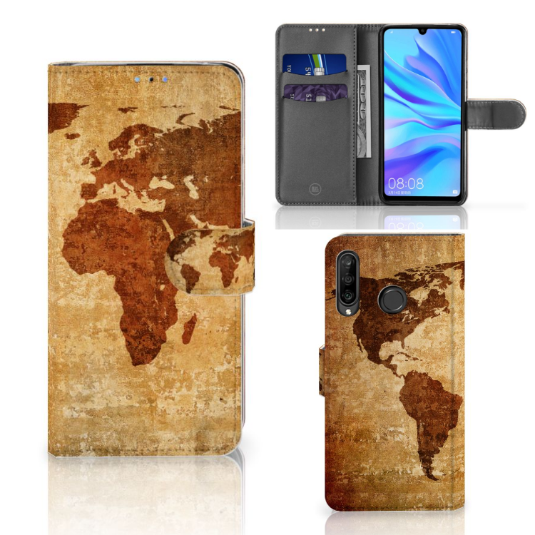 Huawei P30 Lite (2020) Flip Cover Wereldkaart