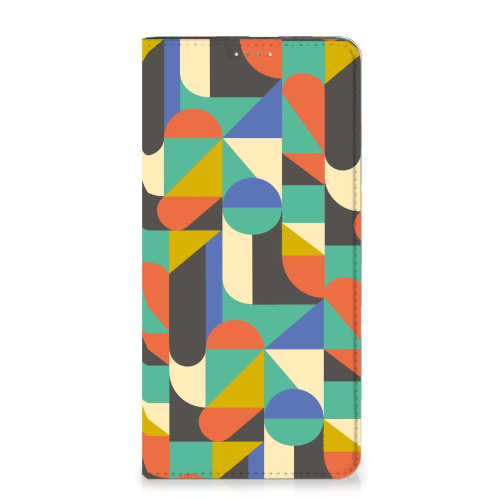 Samsung Galaxy A14 4G Hoesje met Magneet Funky Retro in vrolijk funky retro design met geometrische vormen.