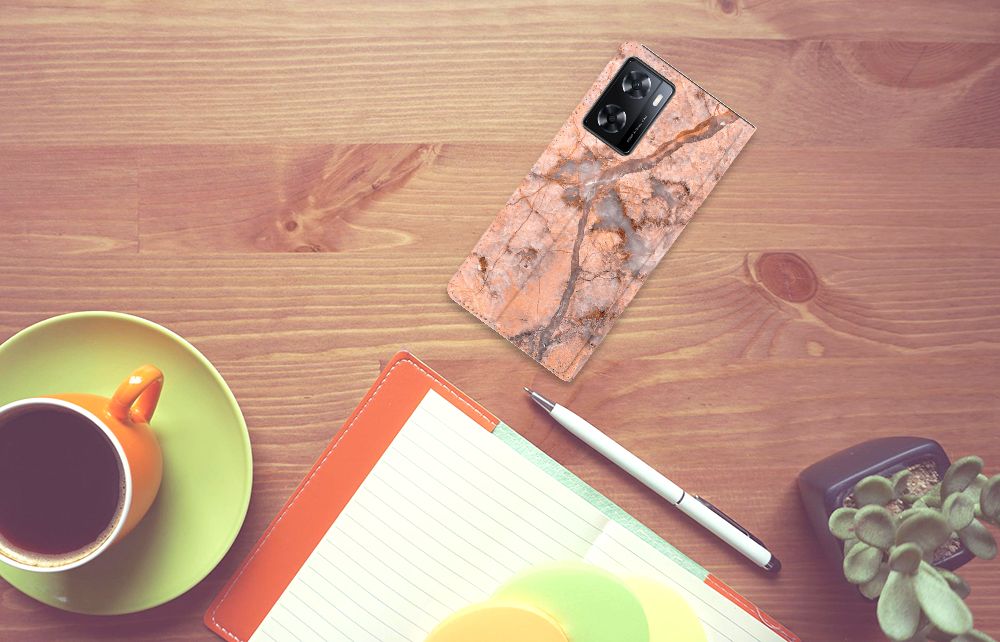 OPPO A57 | A57s | A77 4G Standcase Marmer Oranje - B2C Telecom