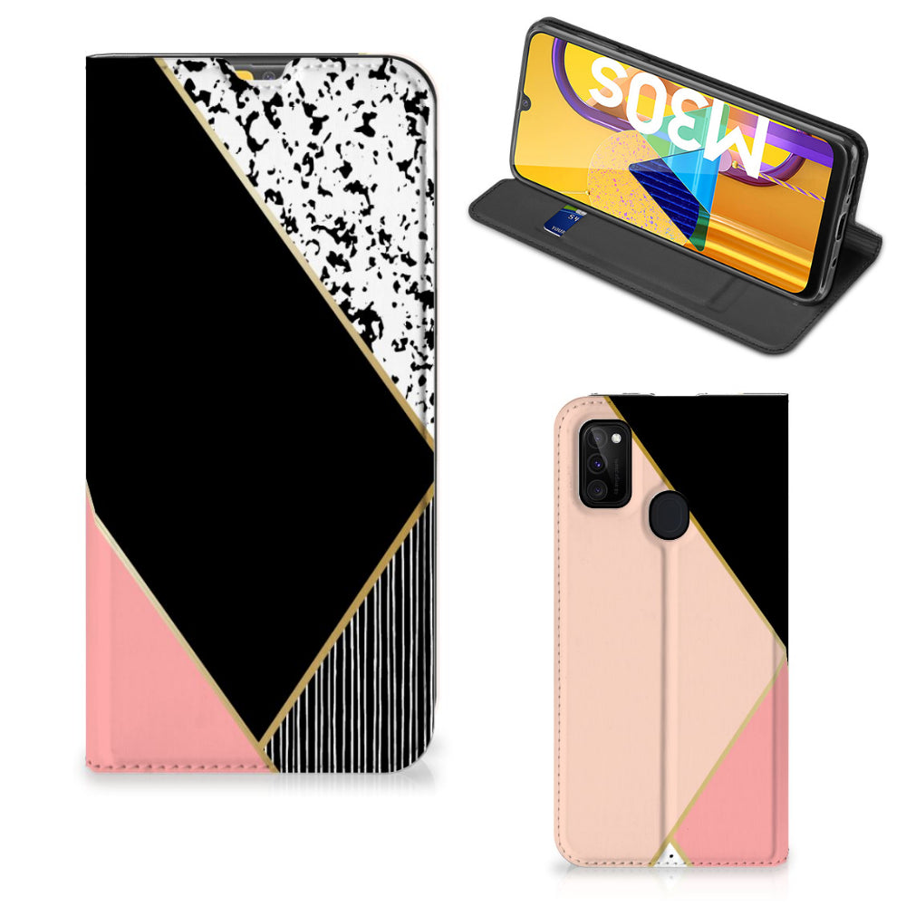 Samsung Galaxy M30s | M21 Stand Case Zwart Roze Vormen