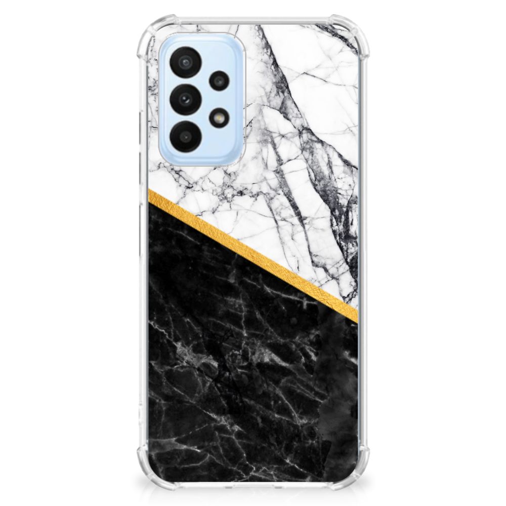 Samsung Galaxy A23 Anti-Shock Hoesje Marmer Wit Zwart - Origineel Cadeau Man - B2C Telecom