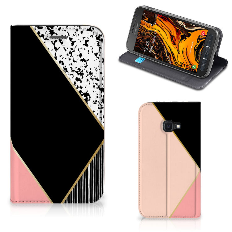 Samsung Galaxy Xcover 4s Stand Case Zwart Roze Vormen