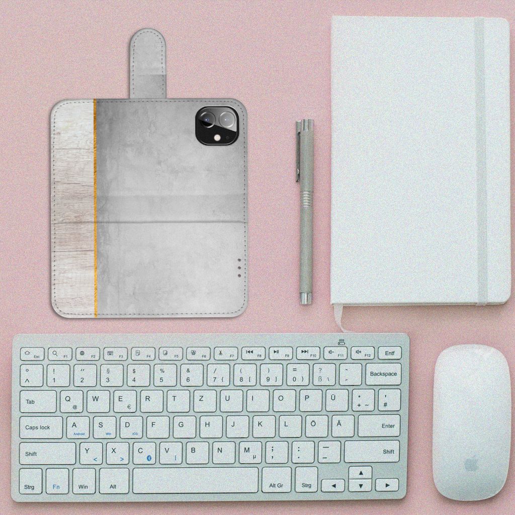 Apple iPhone 12 Mini Book Style Case Wood Concrete