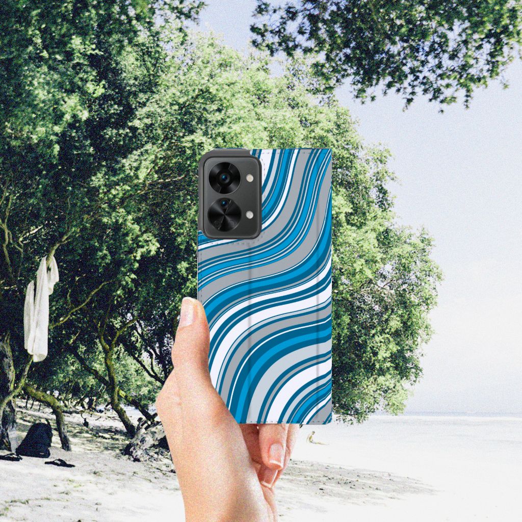 OnePlus Nord 2T Hoesje met Magneet Waves Blue - B2C Telecom