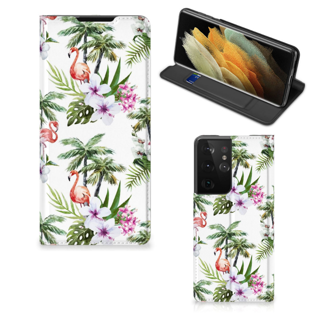 Samsung Galaxy S21 Ultra Hoesje maken Flamingo Palms - B2C Telecom