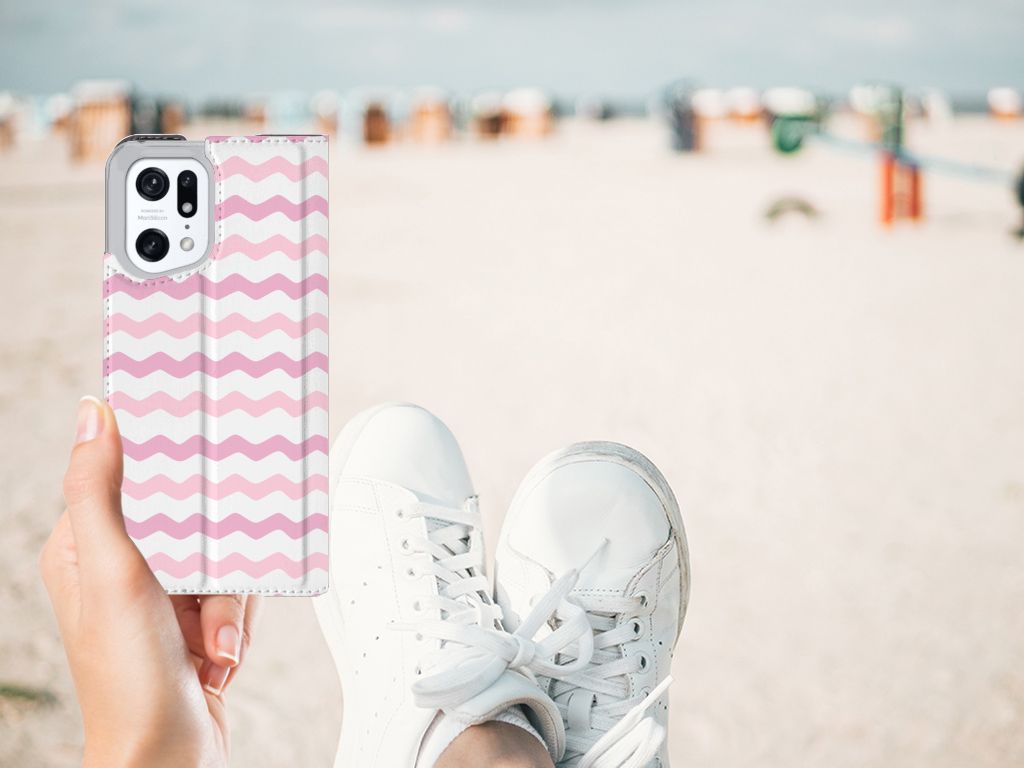 OPPO Find X5 Pro Hoesje met Magneet Waves Roze - B2C Telecom