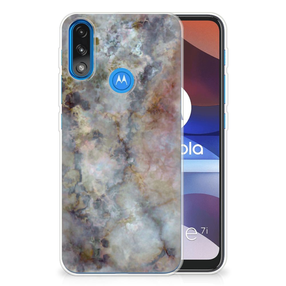 Motorola Moto E7/E7i Power TPU Siliconen Hoesje Marmer Grijs B2C Telecom