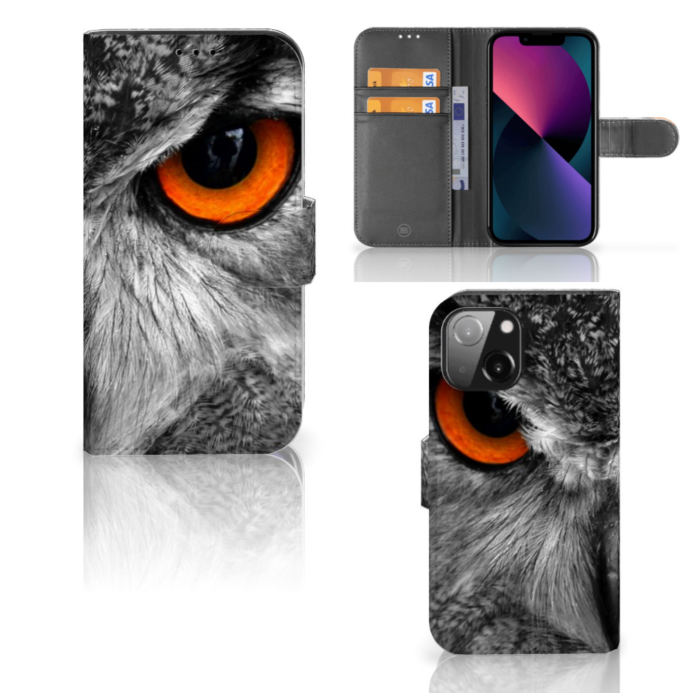 iPhone 13 Mini Telefoonhoesje met Pasjes Uil met prachtig uilenoog design đĻ en ruimte voor pasjes.
