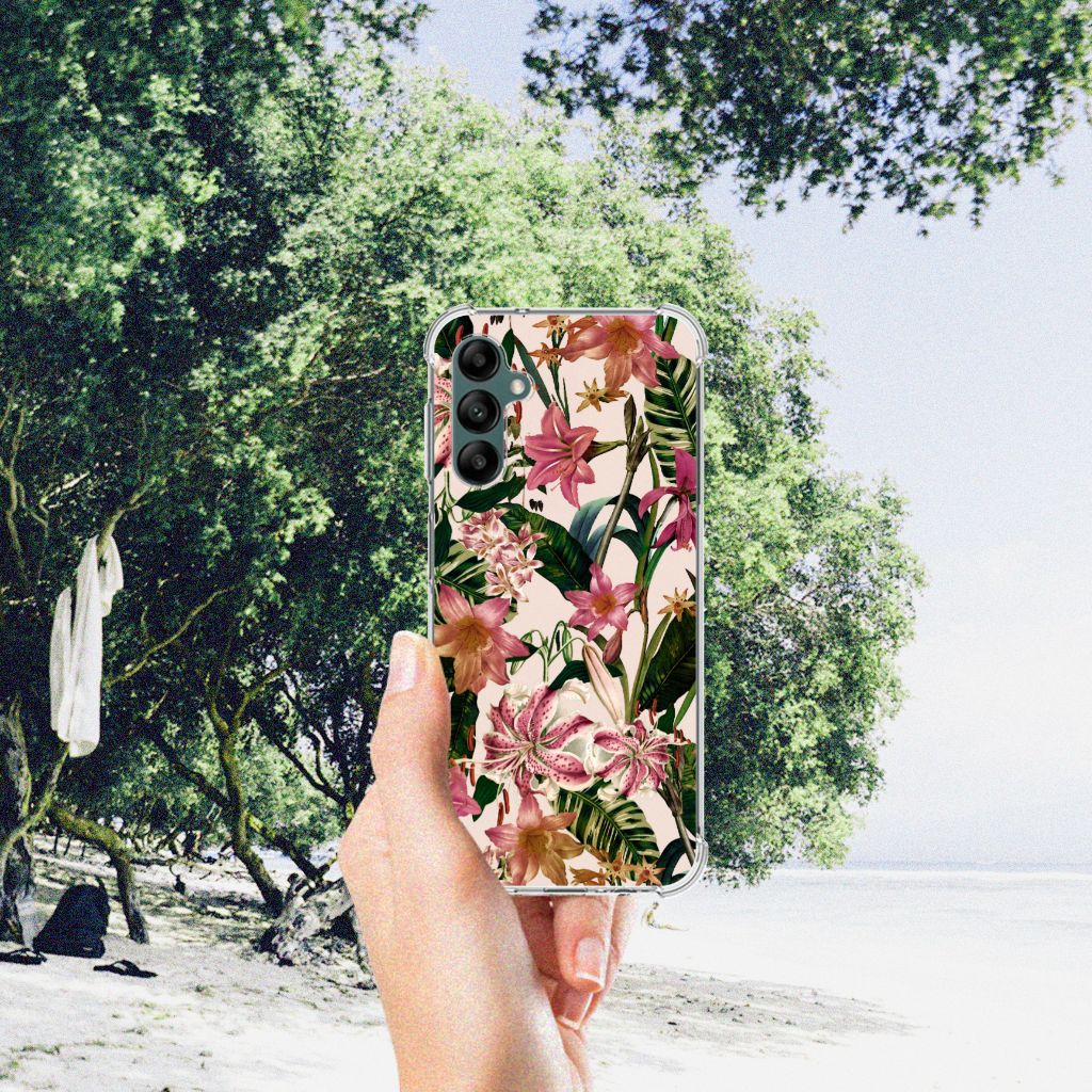 Samsung Galaxy A14 5G/4G Case Flowers on a beach with tropical plants in the background.