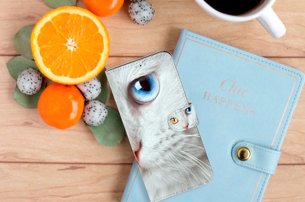 OPPO Reno8 Pro Telefoonhoesje met Pasjes Witte Kat