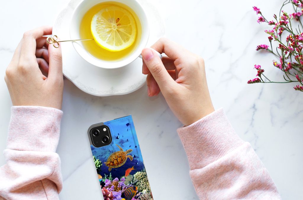 iPhone 13 Mini Hoesje maken Vissen met tropische waterwereld en schildpad, perfect voor duikliefhebbers đ.