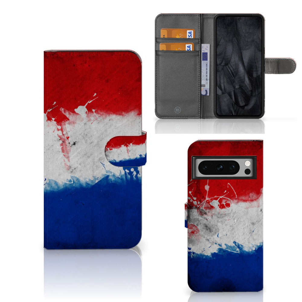 Google Pixel 8 Pro Bookstyle Case Nederland met Nederlandse vlag en pasjes compartimenten